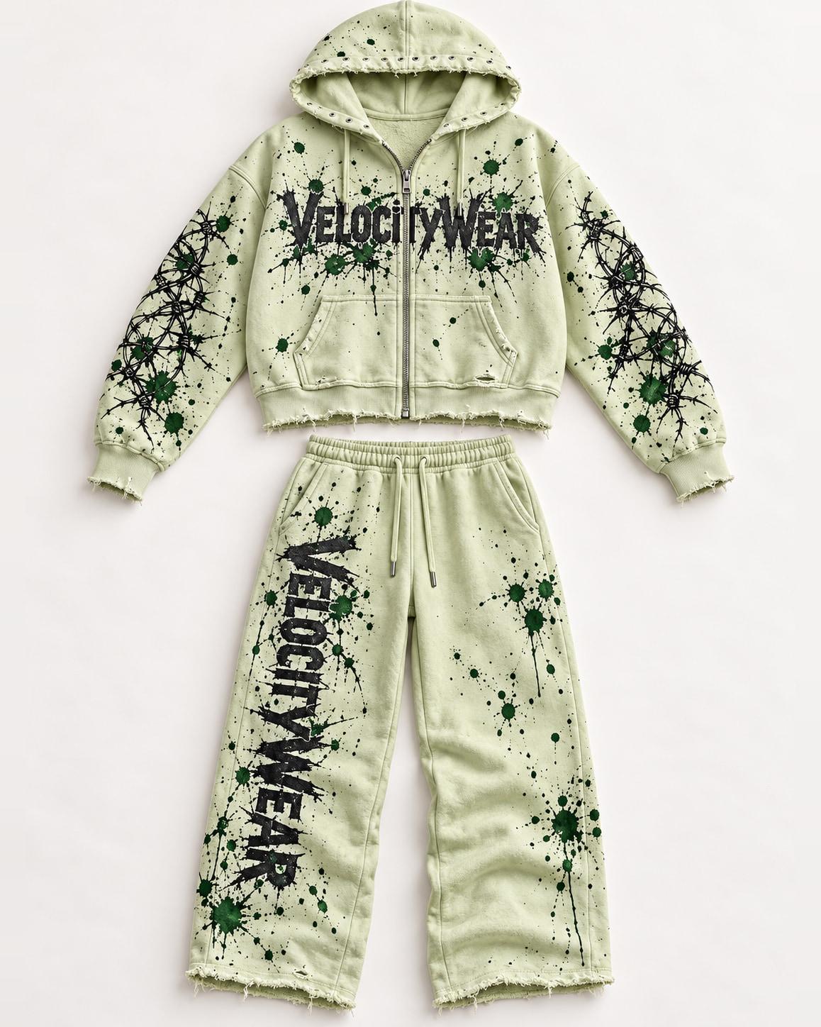 Pistachio Splatter premium tracksuit, front view (PT-08)