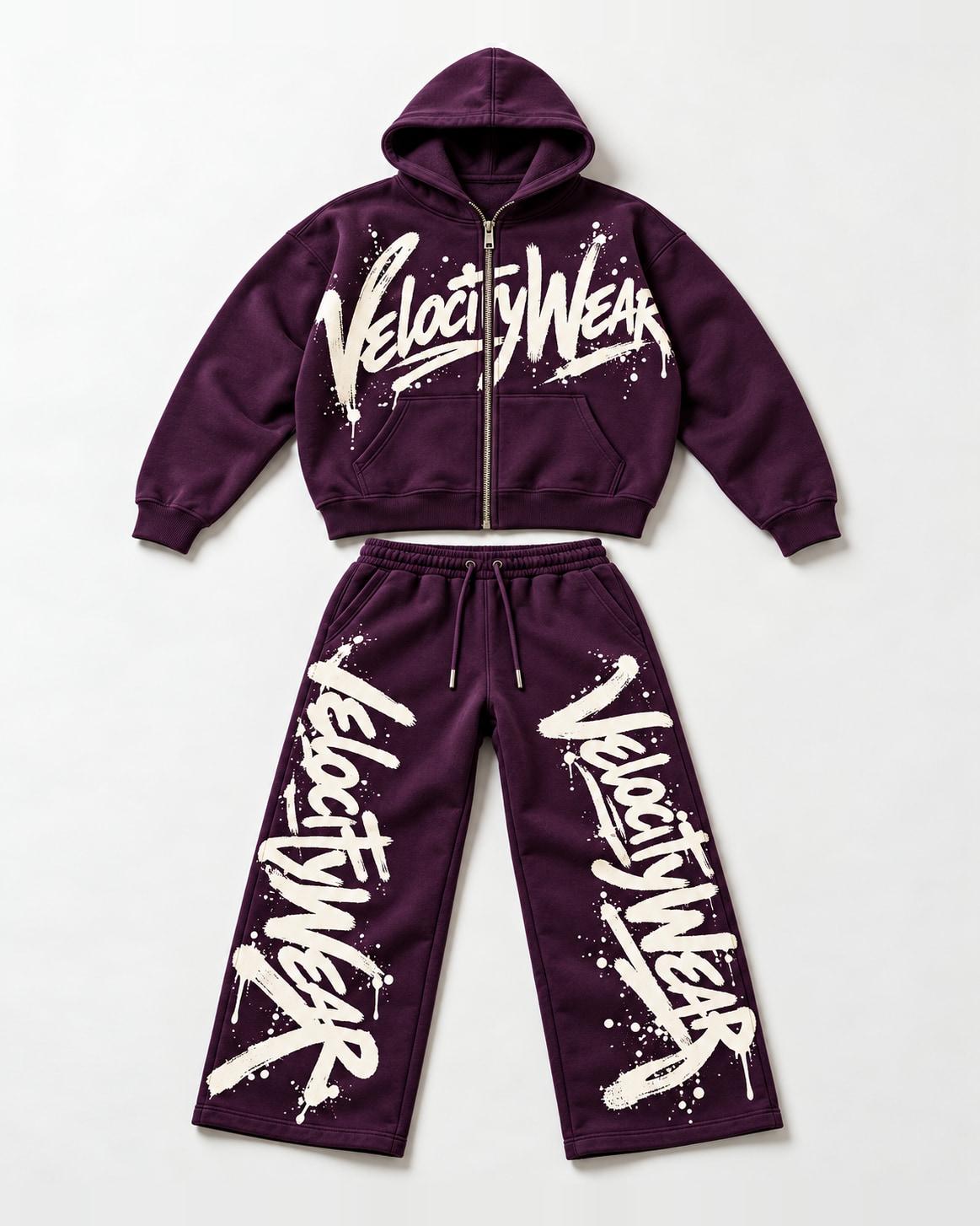 Plum Graffiti premium tracksuit, front view (PT-05)