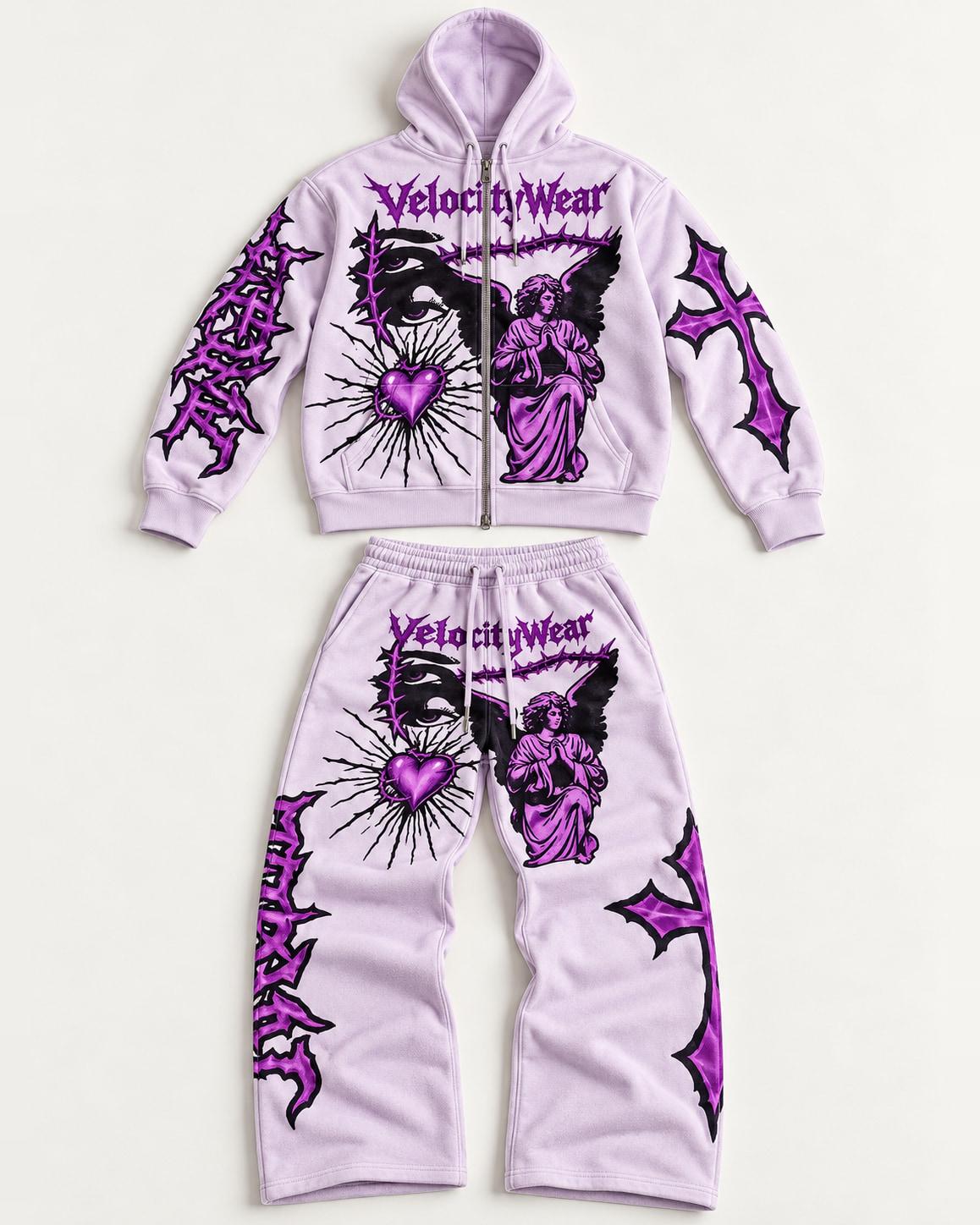 Lilac Angel premium tracksuit, front view (PT-09)