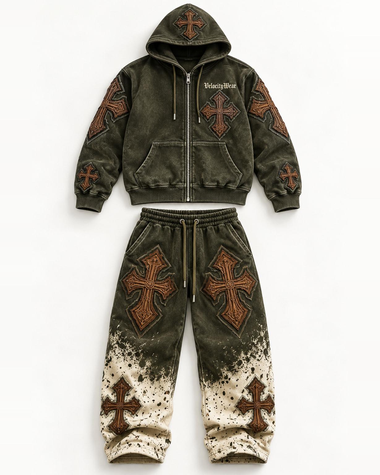 Olive Mystic premium tracksuit, front view (PT-03)