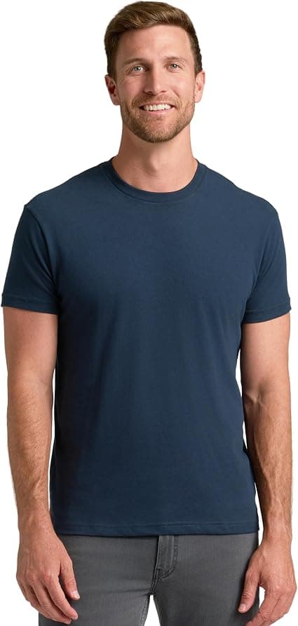 Rail of restocked custom t-shirts in matching brand colours