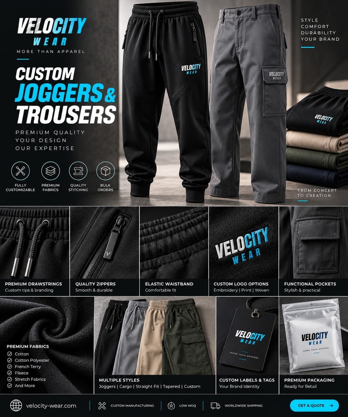 Custom joggers range prepared for a first clothing brand drop
