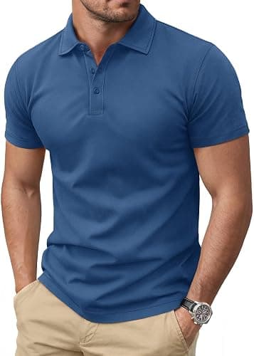 Bright piqué polo shirts folded for a summer event crew