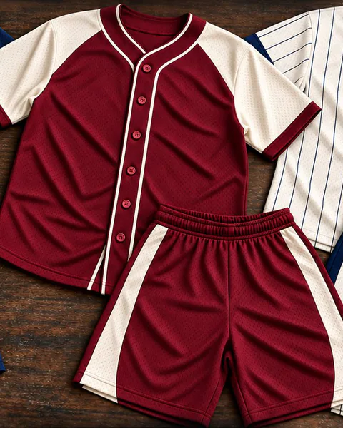 Maroon and cream baseball jersey with matching shorts