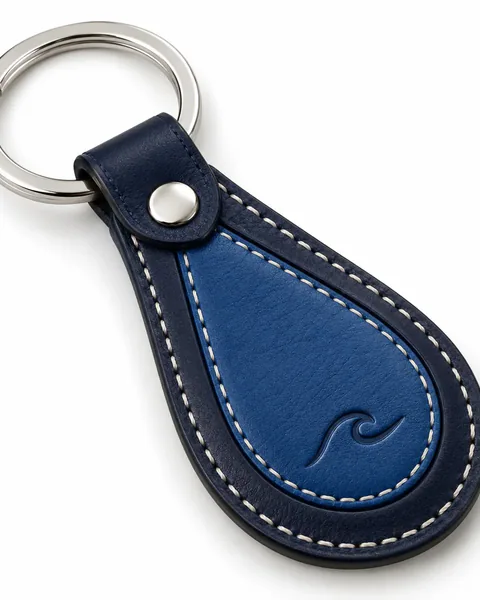 Navy and blue stitched leather teardrop keychain