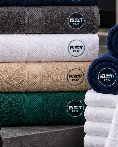 Stacked branded towels
