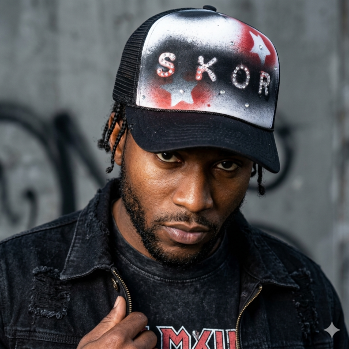 "SKOR" Custom Rhinestone Airbrush Trucker Hat
