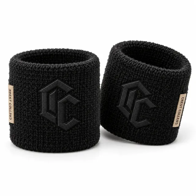 Black woolen wristbands with a tonal black monogram knitted in and a side label
