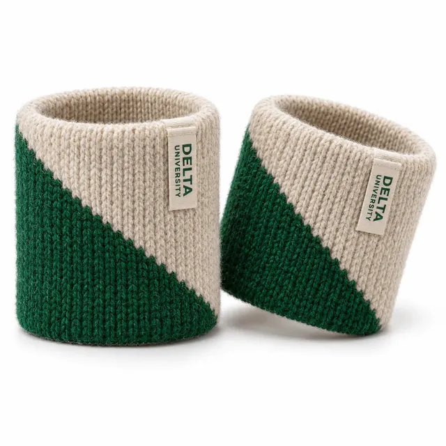 Bottle green and ivory diagonal split colour-block wristbands with a woven side label